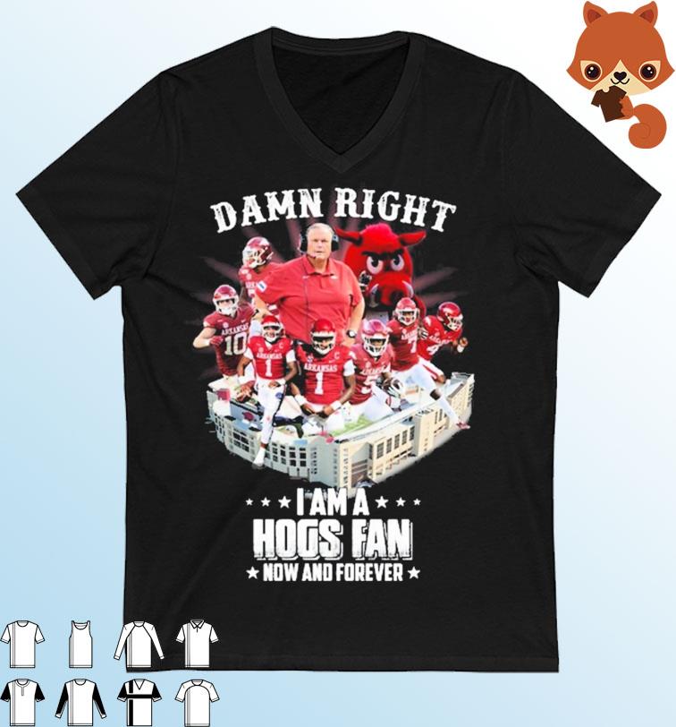 Damn Right I Am A Hogs Arkansas Football Fan Now And Forever Signatures Shirt