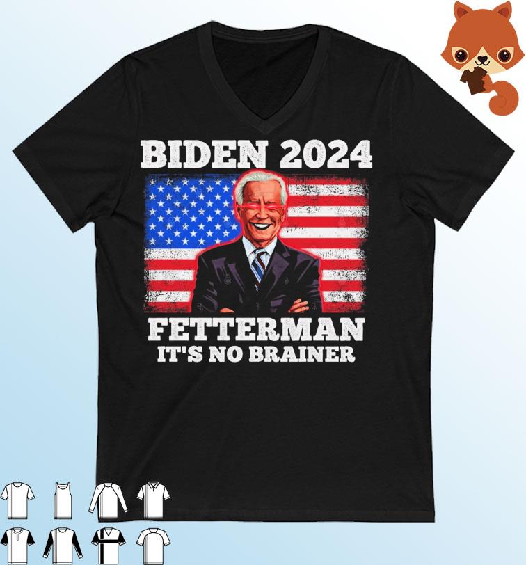 Dark Brandon Biden Fetterman 2024 It's A No Brainer American Flag T-Shirt