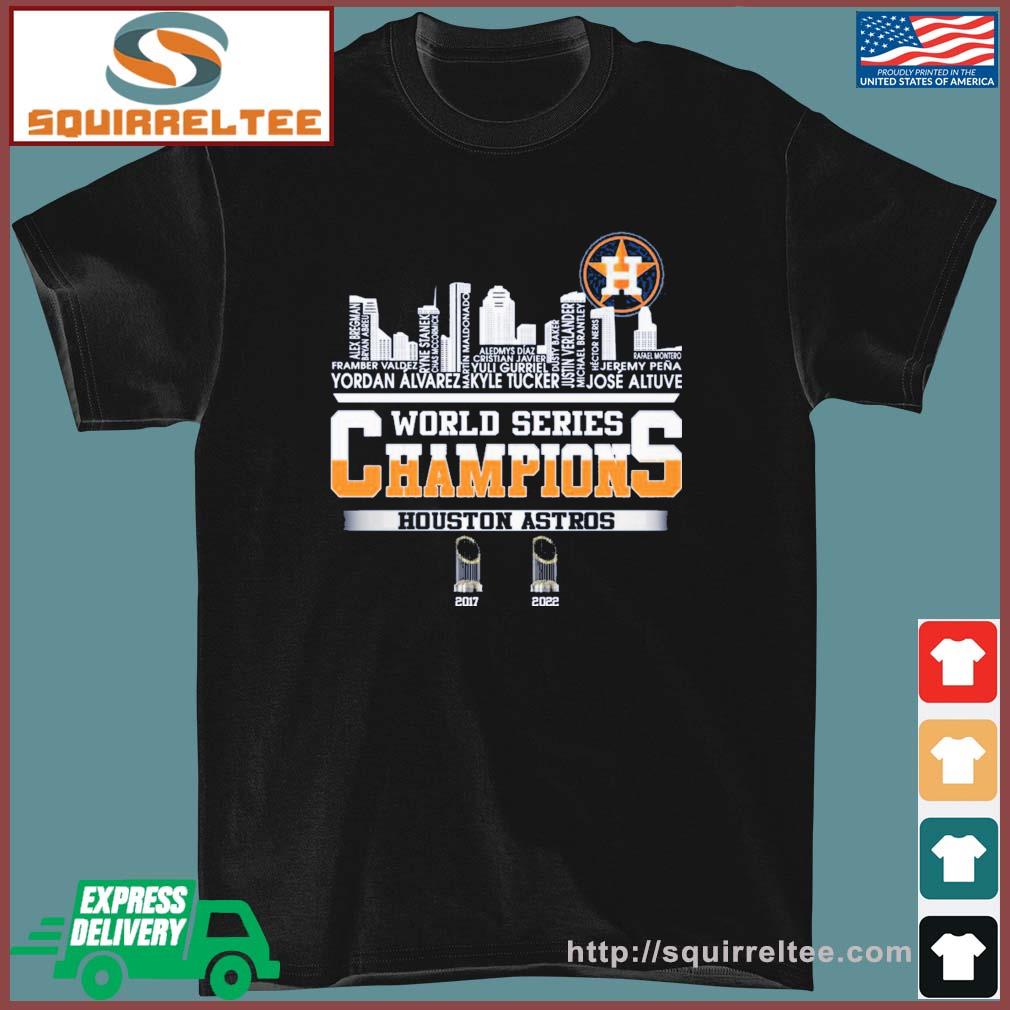 Awesome houston Astros city skyline 2017 2019 2021 2022 world series  champions shirt, hoodie, sweater, long sleeve and tank top