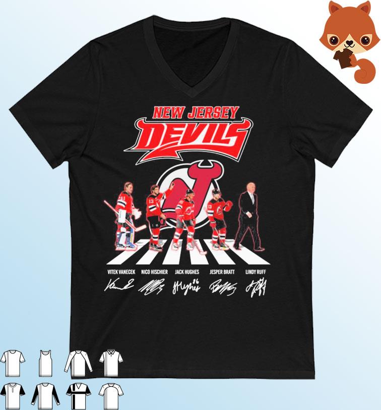 New Jersey Devils Vanecek Hischier Hughes Bratt And Ruff Abbey Road Signatures Shirt