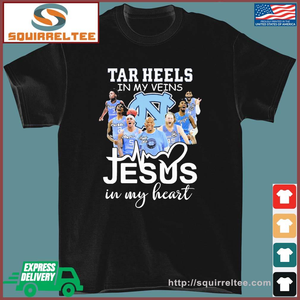 North Carolina Tar Heels Men's Basketball In My Veins Jesus In My Heart Signatures Shirt