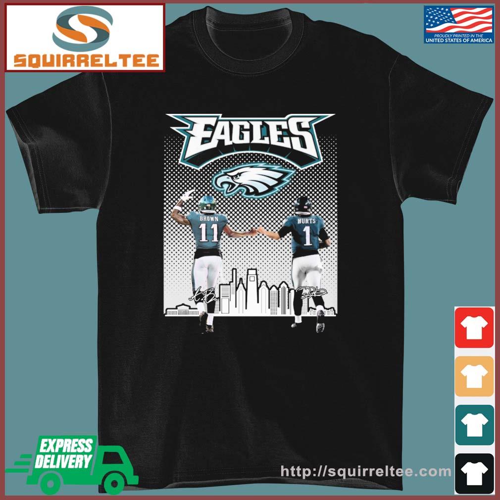 Philadelphia Eagles Skyline Aj Brown And Jalen Hurts Signatures Shirt