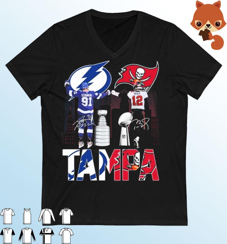 Steven Stamkos And Tom Brady Tampa Skylines Sports Signatures Shirt