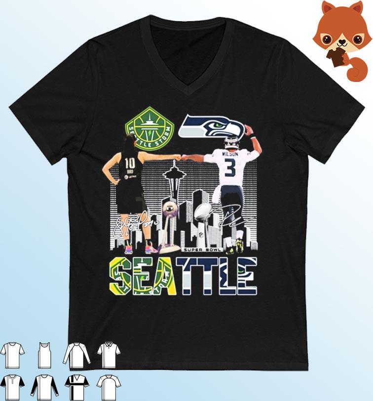 Sue Bird And Russell Wilson Seattle City Sports Signatures Shirt