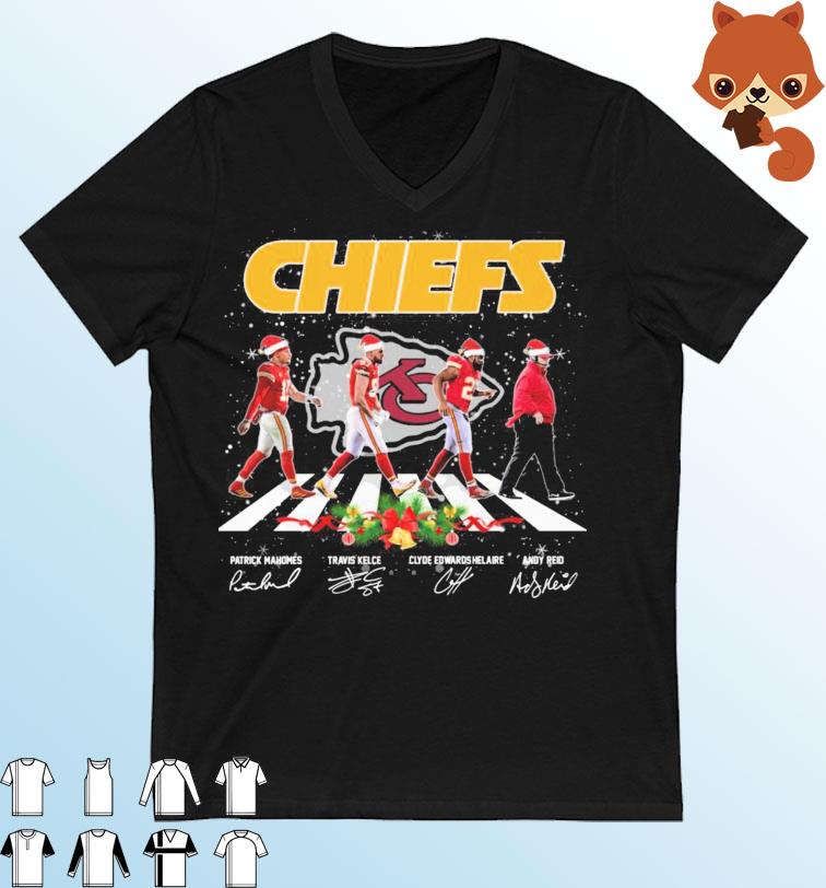 The Kansas City Chiefs Team Santa Hat Abbey Road Christmas Signatures Shirt