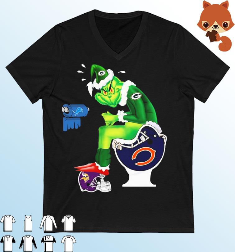 Grinch Green Bay Packers Shitting On Toilet Chicago Bears And Other Teams Christmas 2022 Shirt