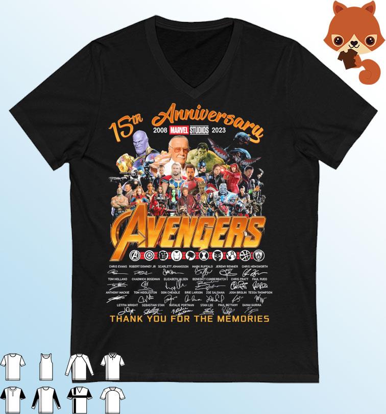 Marvel Studios Avengers 15th Anniversary 2008-2023 Thank You For The Memories Signatures Shirt