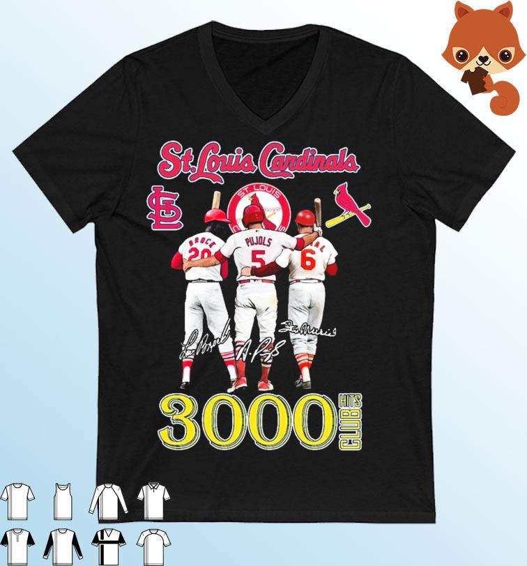 St Louis Cardinals Albert Pujols Lou Brock And Stan Musial 3000 Hit Club Signautres Shirt