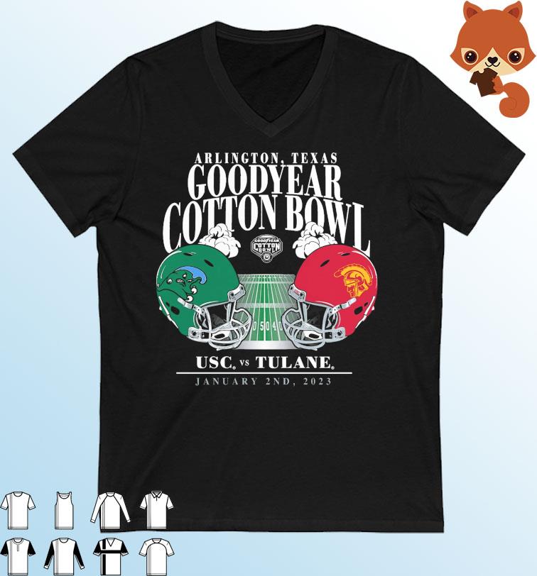 USC Trojans vs. Tulane Green Wave 2023 Goodyear Cotton Bowl Matchup Shirt