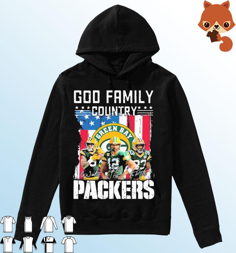 God Family Country Green Bay Packers American Flag Signatures Shirt Hoodie