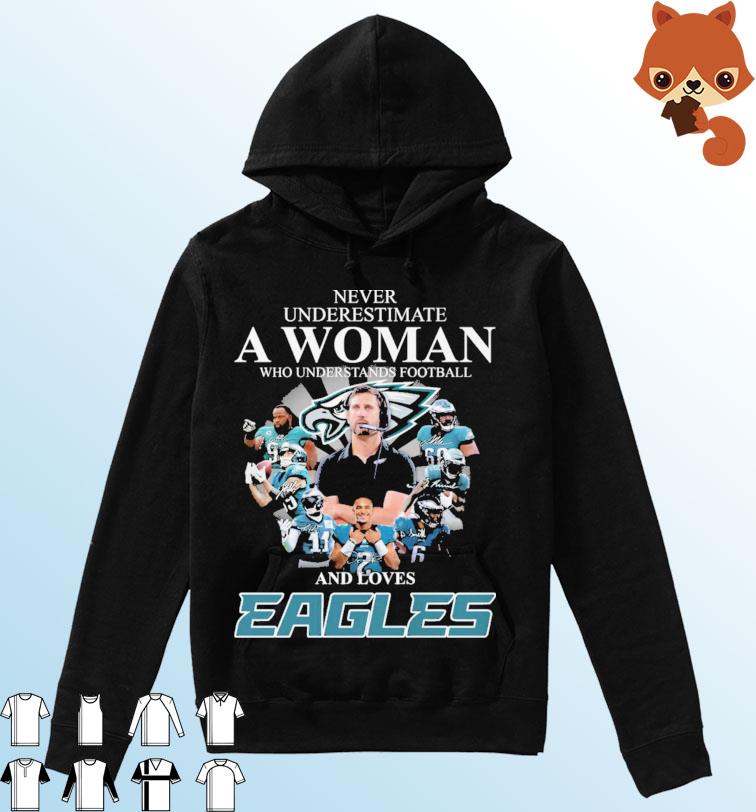 Never Underestimate A Woman Who Understands Football And Loves Eagles NFC Championship Signatures Shirt Hoodie