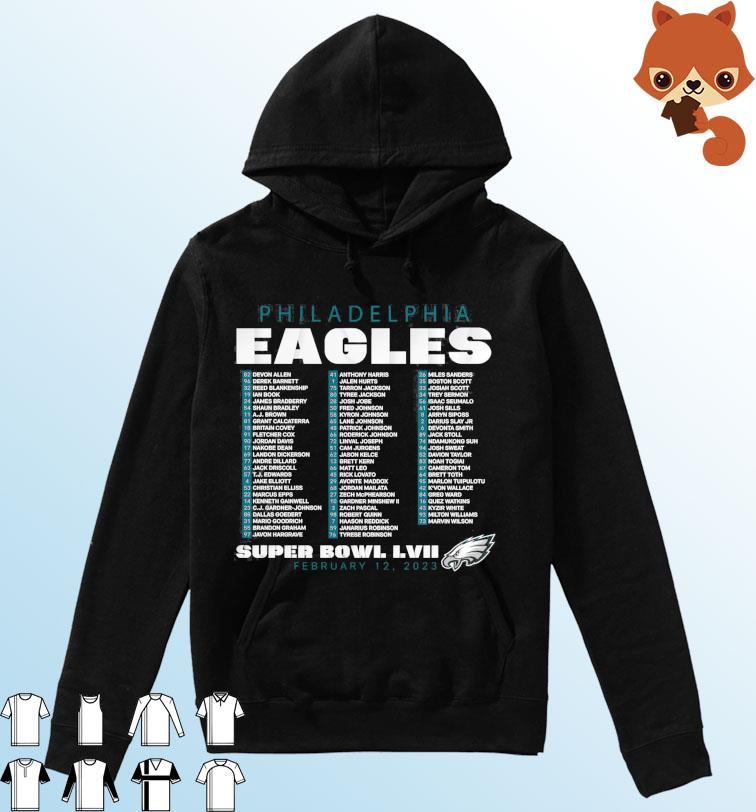 Philadelphia Eagles 2023 Super Bowl LVII Varsity Roster T-Shirt Hoodie