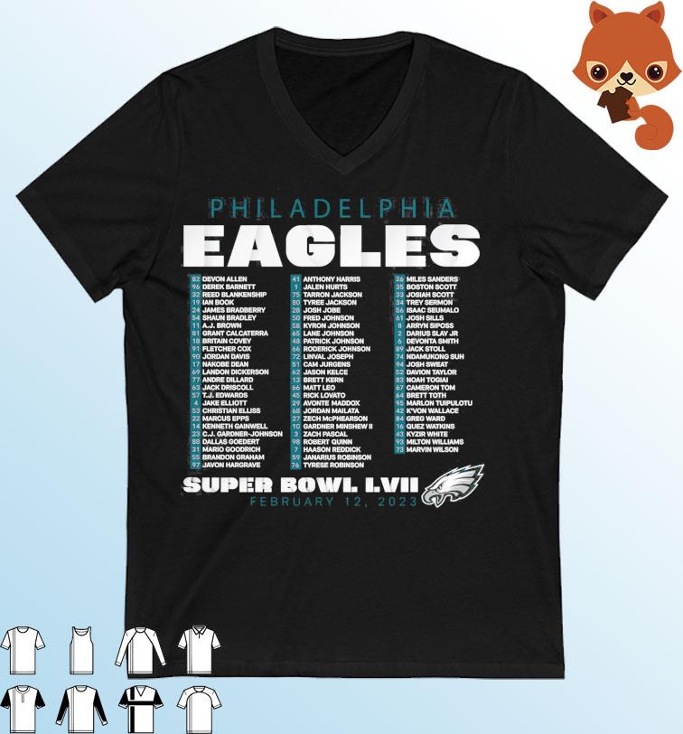 Philadelphia Eagles 2023 Super Bowl LVII Varsity Roster T-Shirt