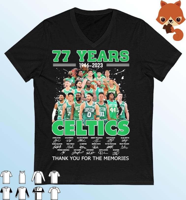 77 Years Anniversary 1946-2023 Boston Celtics Thank You For The Memories Signatures Short