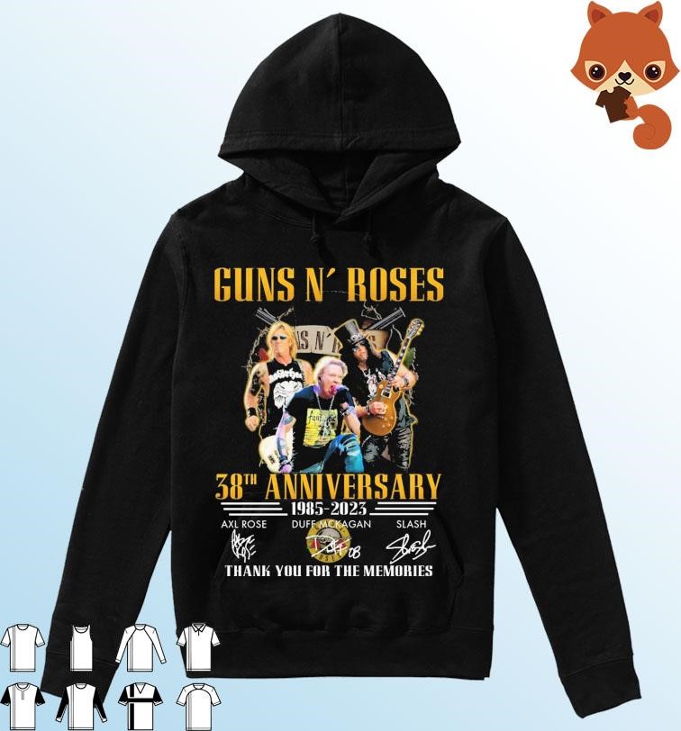 Guns N' Roses 38th Anniversary 1985-2023 Thank You For The Memories Signatures Shirt Hoodie.jpg