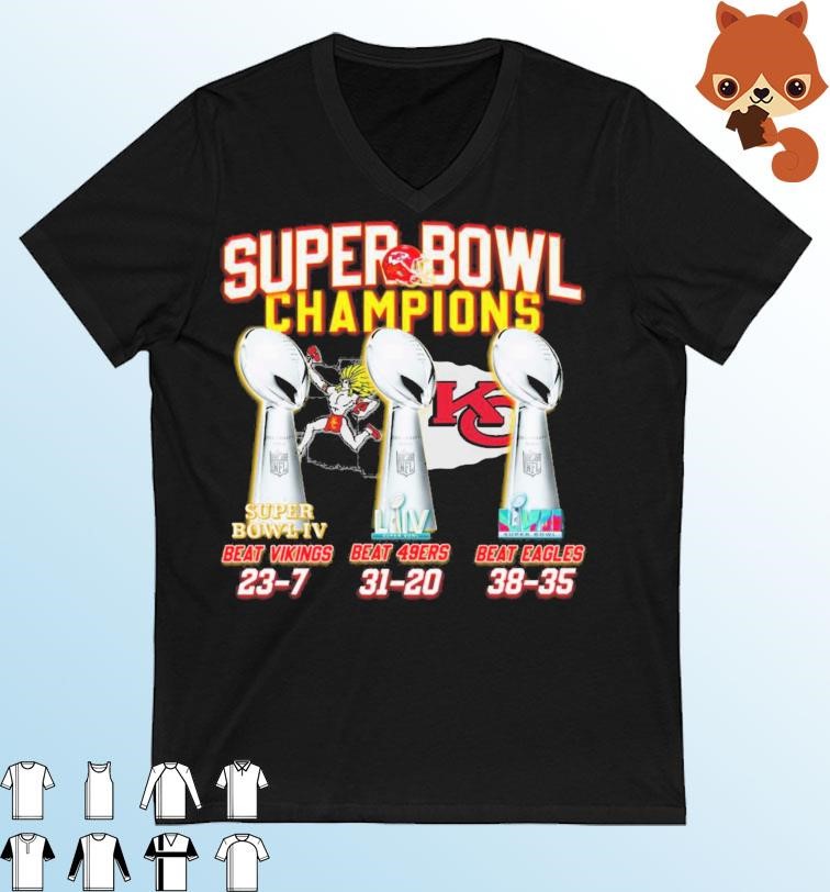 Kansas City Chiefs 3X Super Bowl Champions Beat Vikings, Beat 49ers And Beat Eagles Shirt