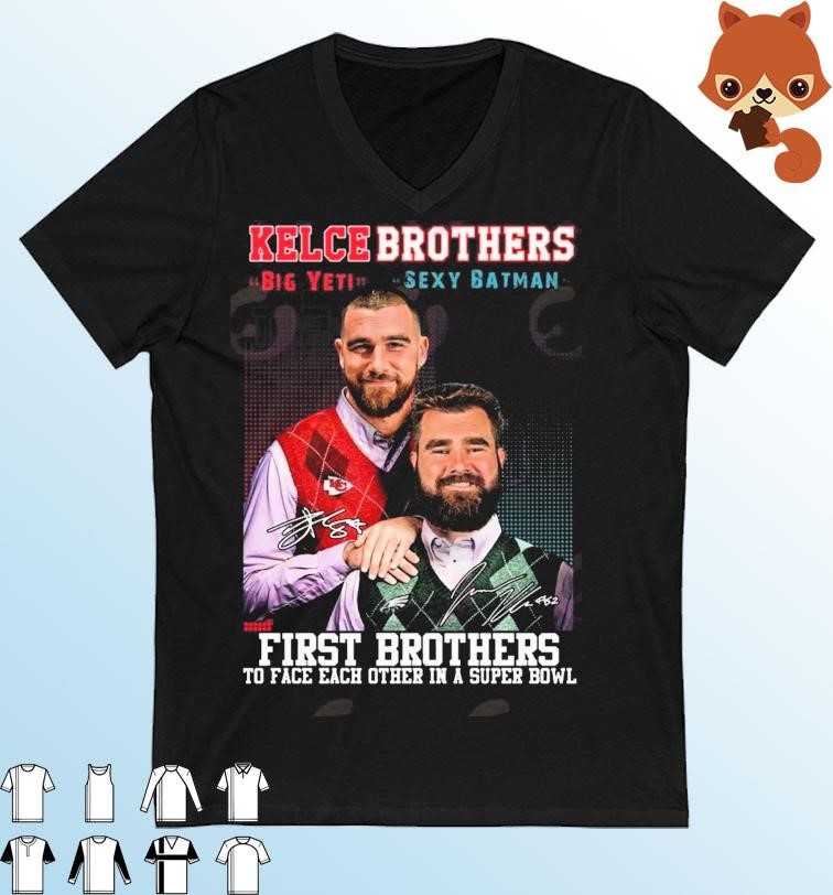 Kelce Brothers The First Brother Players To Face Each Other 2023 Signatures Shirt