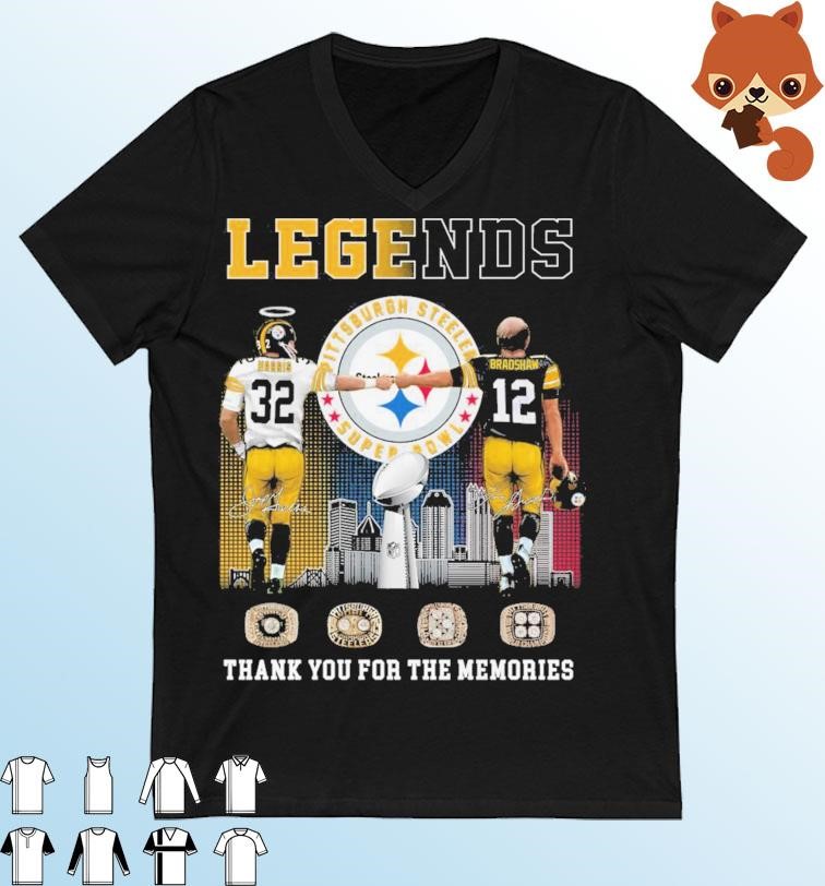 Legend Franco Harris And Terry Bradshaw Pittsburgh Steelers Skyline Thank You For The Memories Signatures Shirt