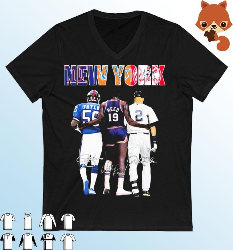New York Sport Lawrence Taylor Willis Reed And Derek Jeter Signatures Shirt