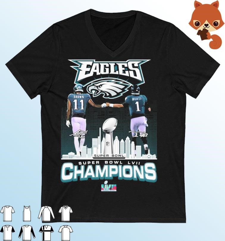 Philadelphia Eagles Aj Brown And Jalen Hurts Super Bowl LVII Champions Signatures Shirt