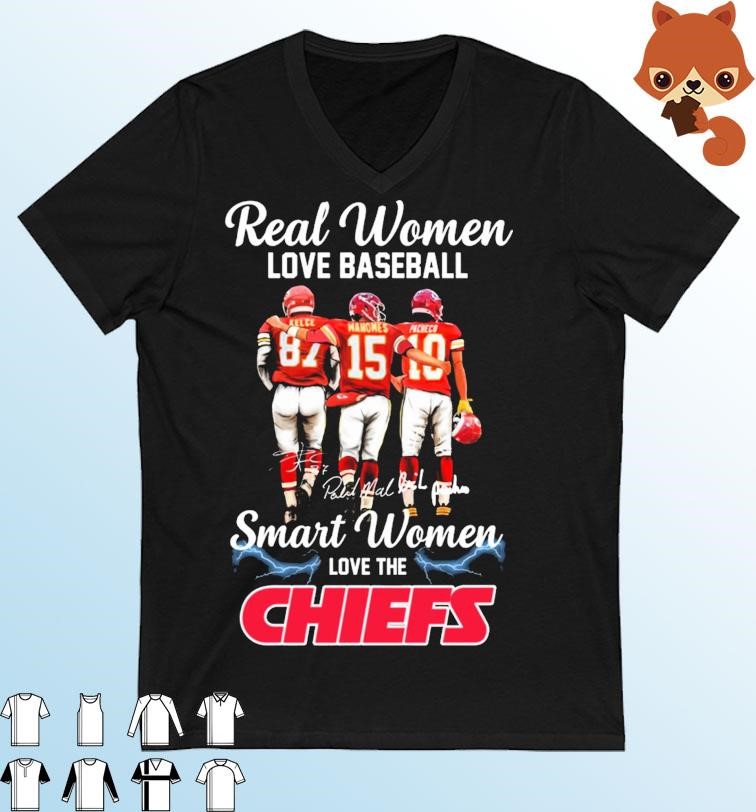 Real Women Love Football Smart Women Love The Chiefs Travis Kelce Patrick Mahomes And Isiah Pacheco Signatures Shirt