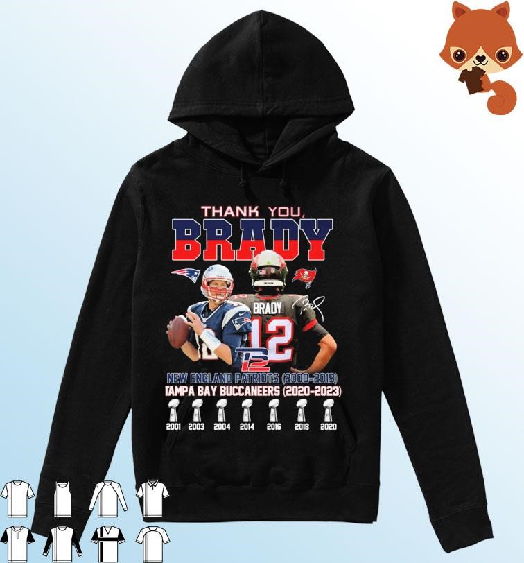 Thank You Tom Brady New England Patriots 2000-2019 And Tampa Bay Buccaneers 2020-2023 Signatures Shirt Hoodie.jpg