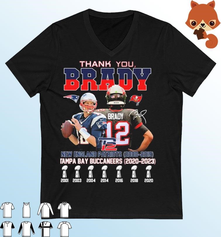 Thank You Tom Brady New England Patriots 2000-2019 And Tampa Bay Buccaneers 2020-2023 Signatures Shirt
