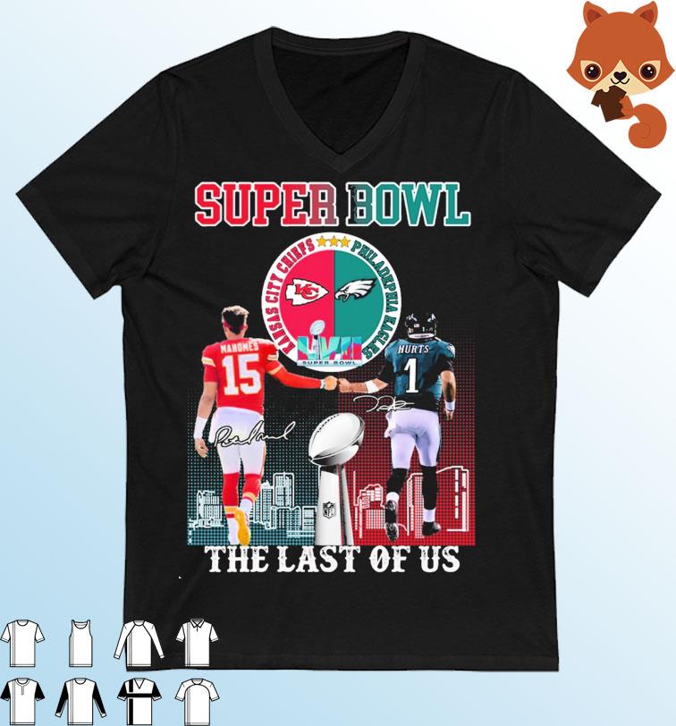 Super Bowl 2022-2023 Patrick Mahomes and Jalen Hurts The Last Of Us Skyline Signatures Shirt