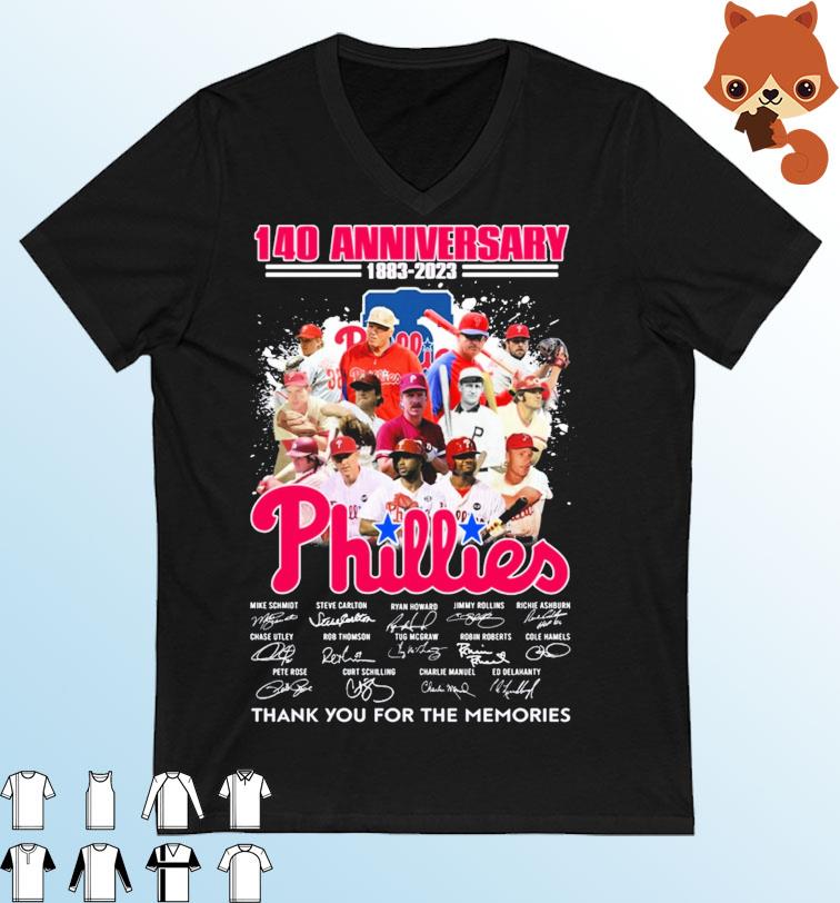 140th Anniversary 19983-2023 Philadelphia Phillies Team Signatures Thank You For The Memories Signatures Shirt