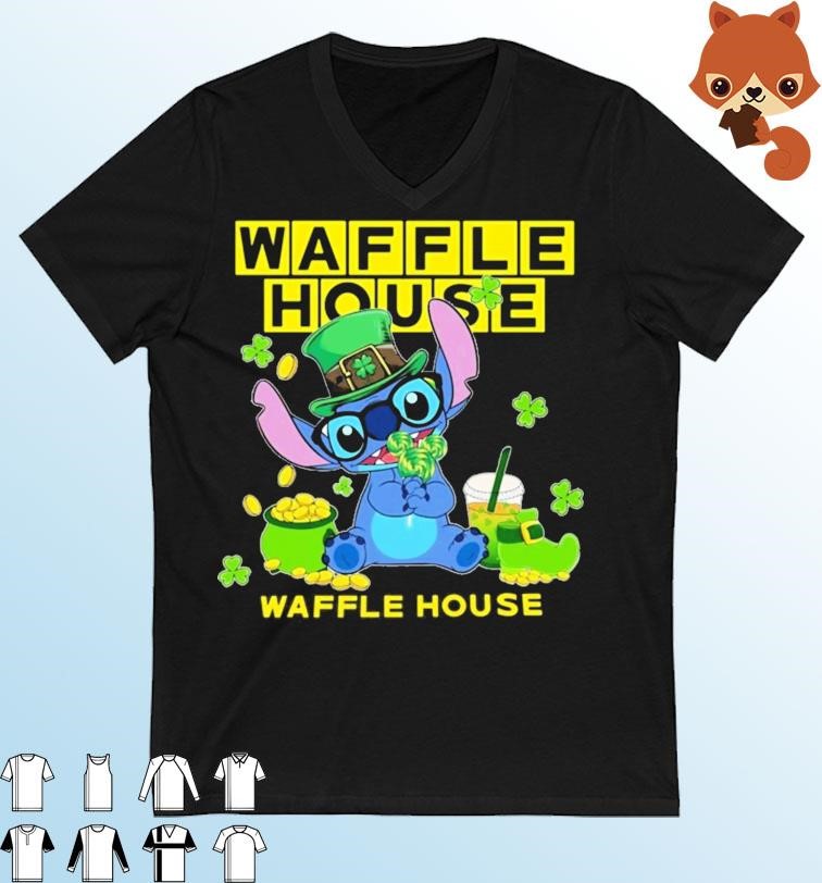 Baby Stitch and Waffle House Logo St Patrick's Day Shirt
