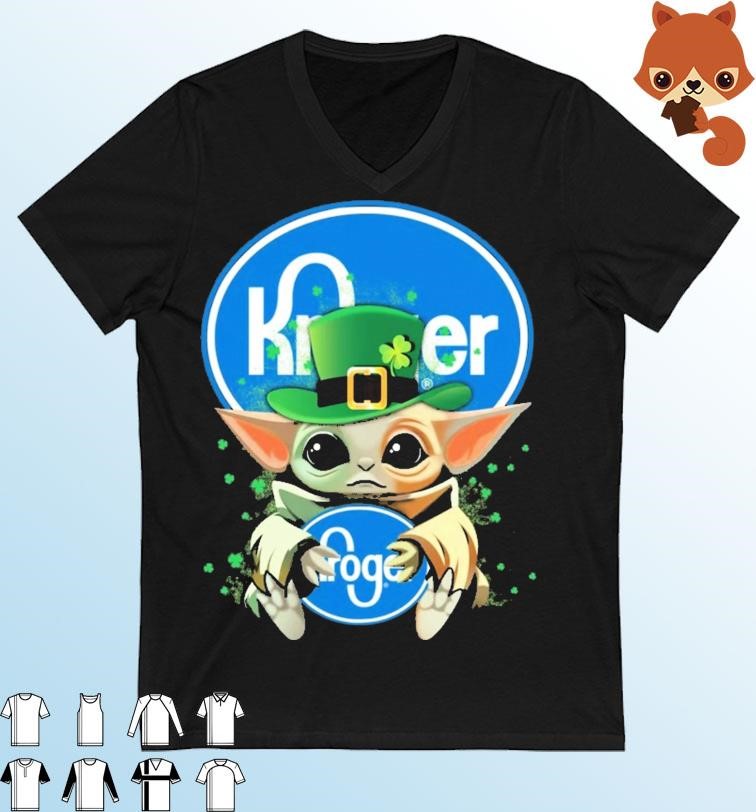 Baby Yoda Hug Kroger Logo St Patrick's Day Shirt