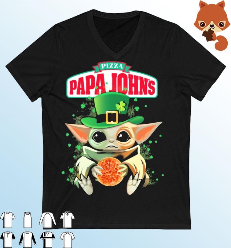 Baby Yoda Hug Papa John's Pizza Logo St Patrick's Day Shirt