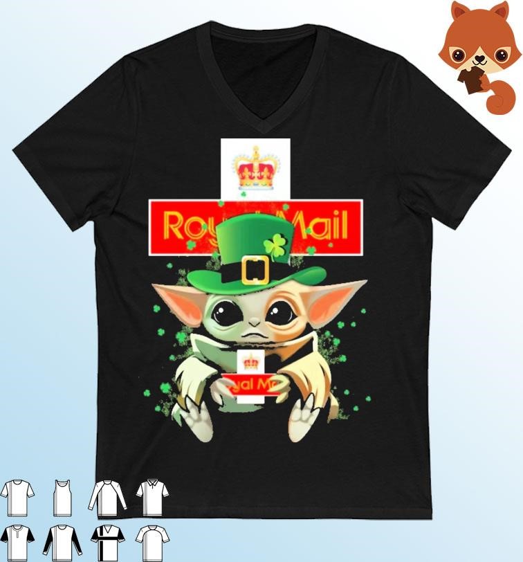 Baby Yoda Hug Royal Mail Logo St Patrick's Day Shirt