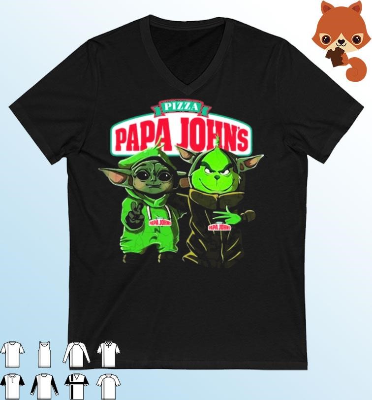 Friends Yoda And Grinch Papa John's Pizza Logo Shirt
