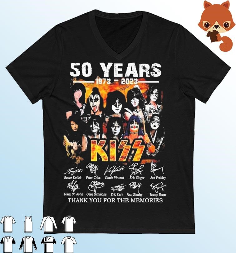Official Kiss Band 50 Years 1973-2023 Thank You For The Memories Signatures Shirt