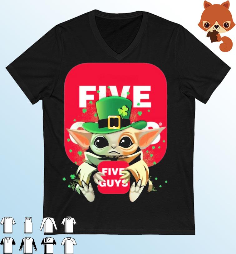 Baby Yoda Hug Five Guys Logo St Patrick's Day Shirt