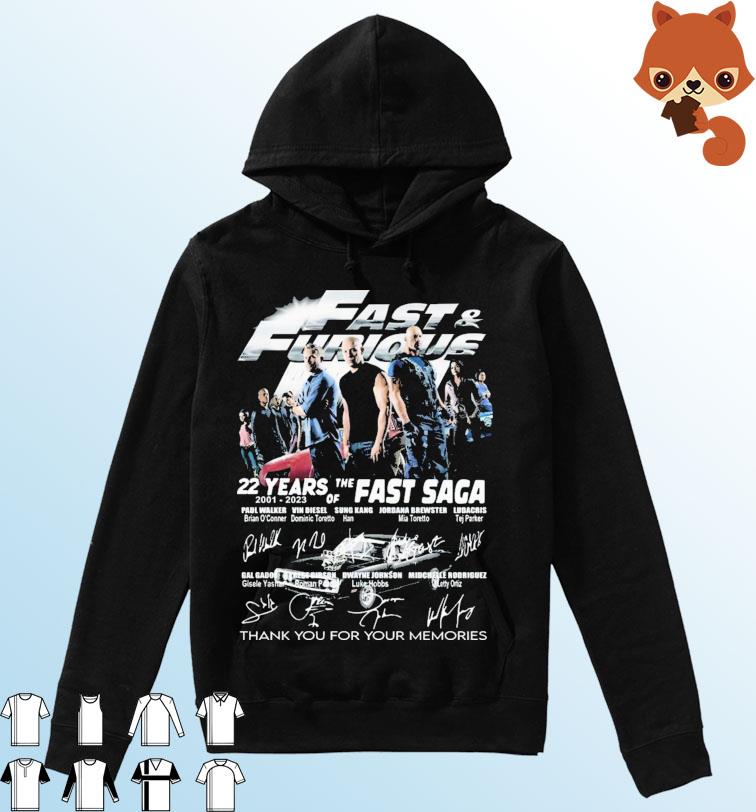 The Fast Saga Fast & Furious 22 Years 2001-2023 Thank You For The Memories Signatures Shirt Hoodie