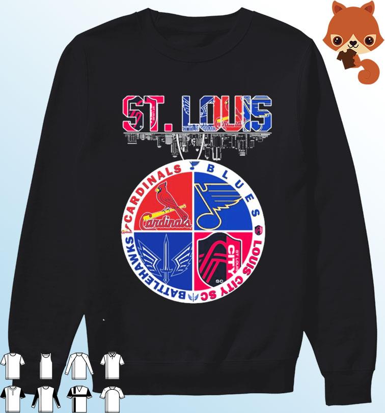 St. Louis Cardinals St. Louis Blues St. Louis City SC logo St. Louis  skyline 2023 shirt, hoodie, sweater, long sleeve and tank top