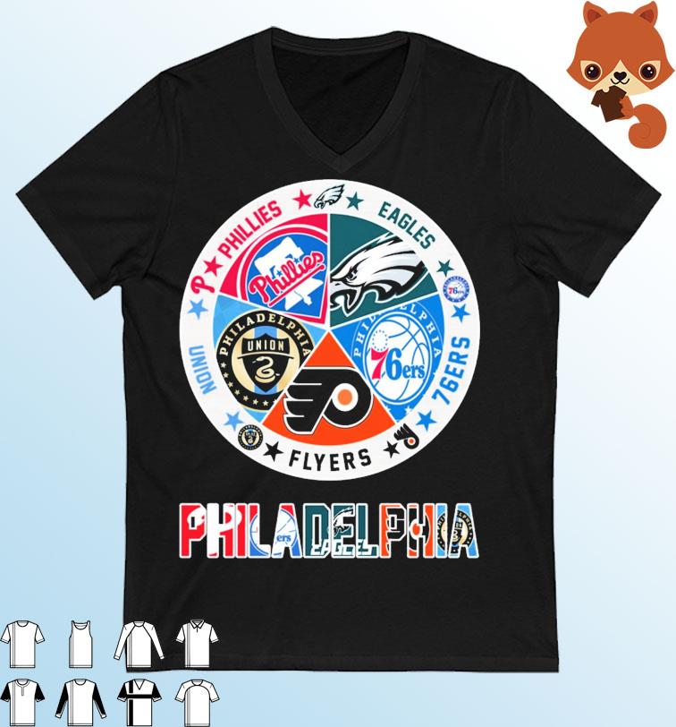 Philadelphia sport teams Philadelphia Phillies Eagles 76ers and Flyers logo  shirt, hoodie, sweater, long sleeve and tank top