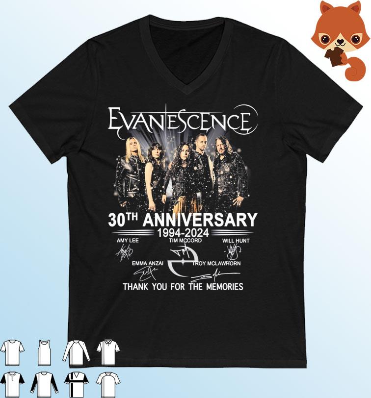 Official 30th Anniversary 1994-2024 Evanescence Thank You For The Memories Signatures Shirt