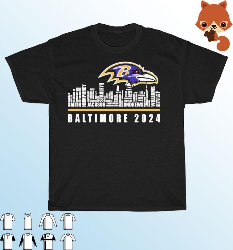 Official baltimore Ravens 2024 City Skyline Players Name Shirt, hoodie ...