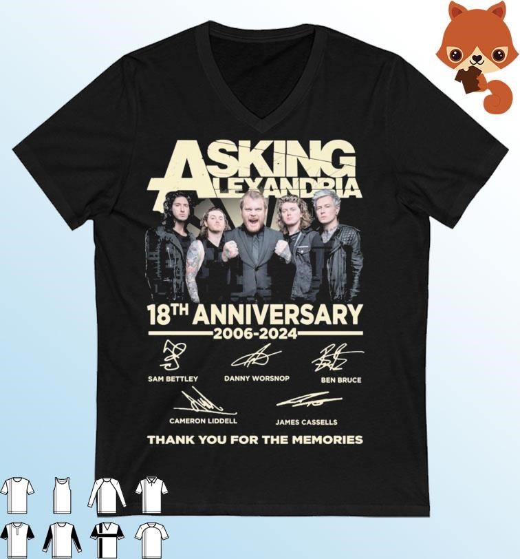 Official Asking Alexandria 18th Anniversary 2006-2024 Thank You For The Memories Signatures Shirt