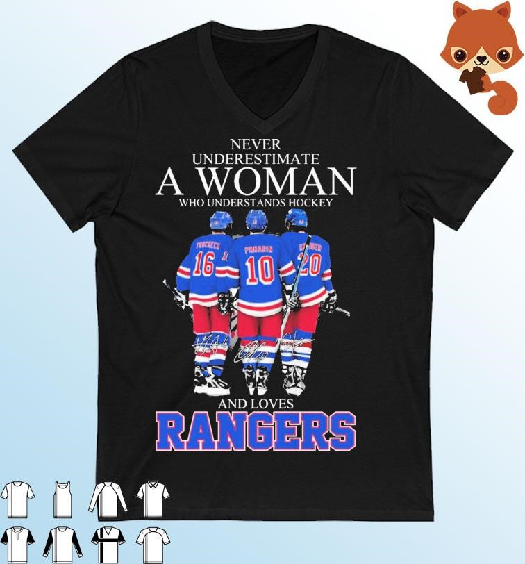 Official Never Underestimate A Woman Who Understands Hockey And Loves New York Rangers Trocheck Panarin And Kreider Signatures Shirt
