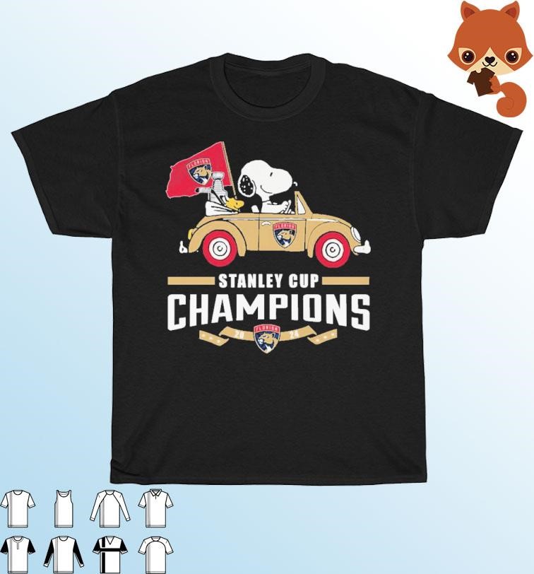 Official Peanuts Snoopy And Woodstock On Car Florida Panthers Stanley Cup 2024 Champions Shirt